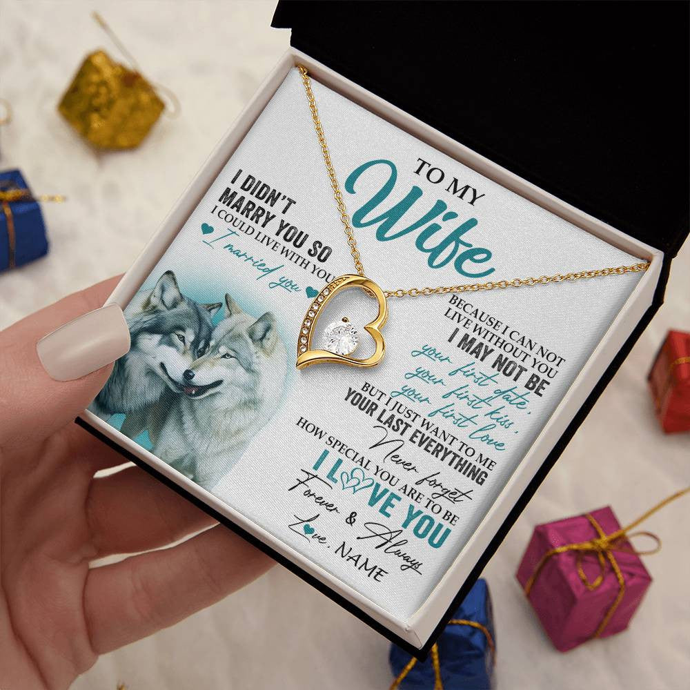 Forever Love Necklace 18K Yellow Gold Finish | 2 | Personalized To My Wife Necklace From Husband I Didn't Marry You So Wolf For Wife Wedding Anniversary Day Birthday Christmas Customized Gift Box Message Card | teecentury