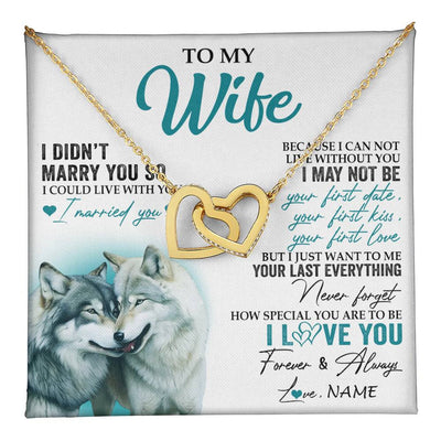 Interlocking Hearts Necklace 18K Yellow Gold Finish | 1 | Personalized To My Wife Necklace From Husband I Didn't Marry You So Wolf For Wife Wedding Anniversary Day Birthday Christmas Customized Gift Box Message Card | teecentury