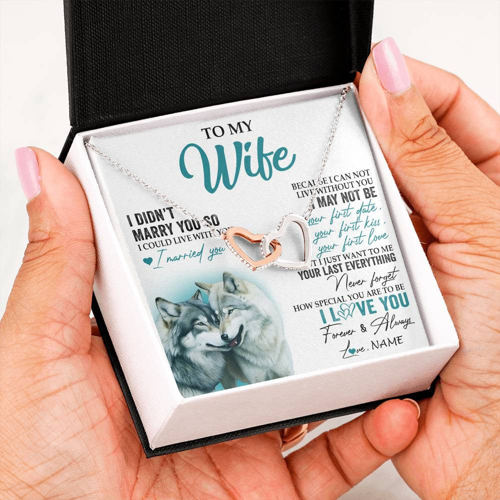 Interlocking Hearts Necklace Stainless Steel & Rose Gold Finish | 2 | Personalized To My Wife Necklace From Husband I Didn't Marry You So Wolf For Wife Wedding Anniversary Day Birthday Christmas Customized Gift Box Message Card | teecentury