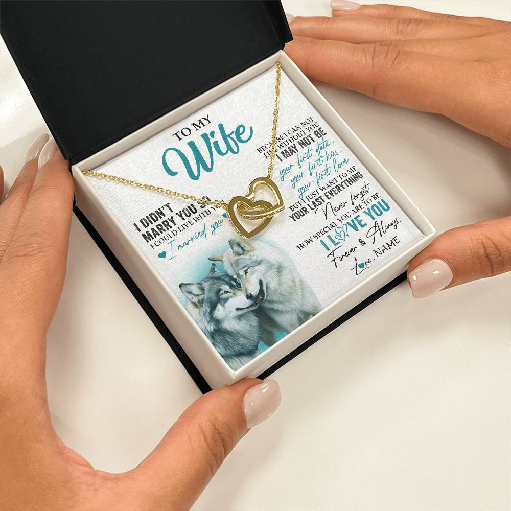 Interlocking Hearts Necklace 18K Yellow Gold Finish | 2 | Personalized To My Wife Necklace From Husband I Didn't Marry You So Wolf For Wife Wedding Anniversary Day Birthday Christmas Customized Gift Box Message Card | teecentury