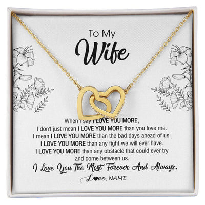 Interlocking Hearts Necklace 18K Yellow Gold Finish | Personalized To My Wife Necklace From Husband I Love You More Wife Birthday Anniversary Wedding Valentines Day Christmas Customized Message Card | teecentury