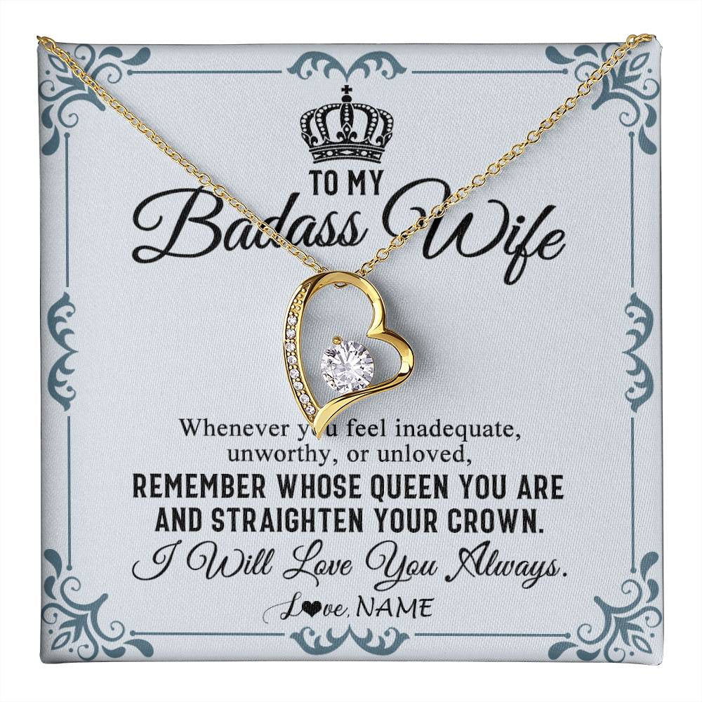 Forever Love Necklace 18K Yellow Gold Finish | 1 | Personalized To My Wife Necklace From Husband I Will Love You Always Wife Birthday Anniversary Valentines Day Christmas Customized Gift Box Message Card | teecentury