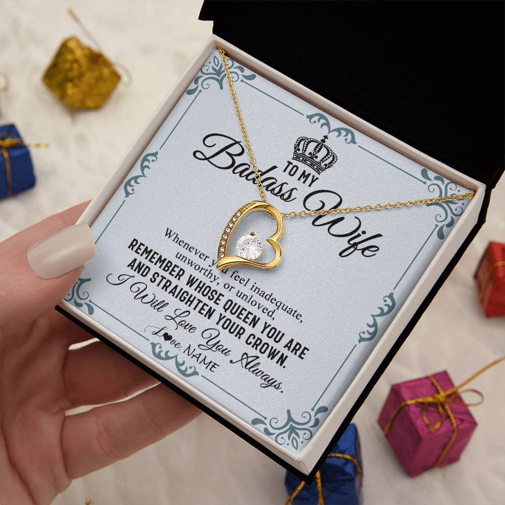 Forever Love Necklace 18K Yellow Gold Finish | 2 | Personalized To My Wife Necklace From Husband I Will Love You Always Wife Birthday Anniversary Valentines Day Christmas Customized Gift Box Message Card | teecentury