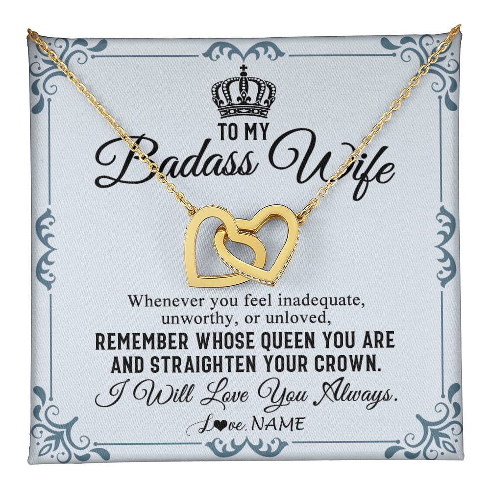 Interlocking Hearts Necklace 18K Yellow Gold Finish | 1 | Personalized To My Wife Necklace From Husband I Will Love You Always Wife Birthday Anniversary Valentines Day Christmas Customized Gift Box Message Card | teecentury