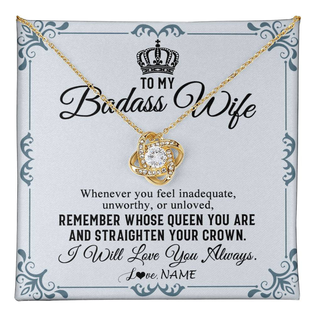 Love Knot Necklace 18K Yellow Gold Finish | 1 | Personalized To My Wife Necklace From Husband I Will Love You Always Wife Birthday Anniversary Valentines Day Christmas Customized Gift Box Message Card | teecentury