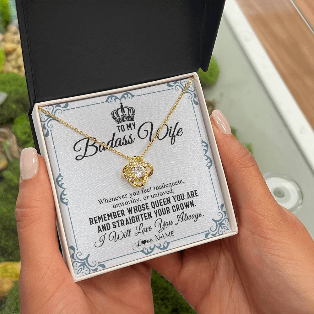 Love Knot Necklace 18K Yellow Gold Finish | 2 | Personalized To My Wife Necklace From Husband I Will Love You Always Wife Birthday Anniversary Valentines Day Christmas Customized Gift Box Message Card | teecentury