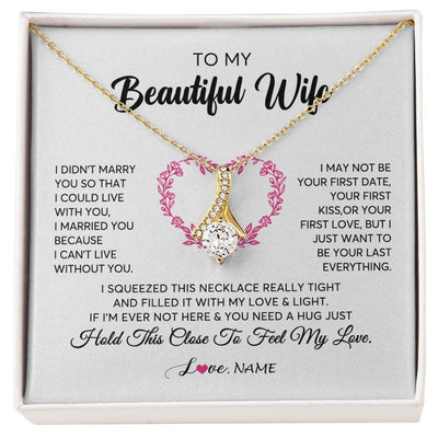 Alluring Beauty Necklace 18K Yellow Gold Finish | Personalized To My Wife Necklace From Husband Love Heart Soulmate Wife Birthday Anniversary Wedding Valentines Day For Her Customized Gift Box Message Card | teecentury