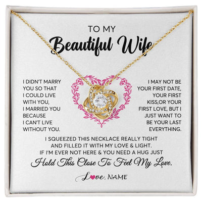 Love Knot Necklace 18K Yellow Gold Finish | Personalized To My Wife Necklace From Husband Love Heart Soulmate Wife Birthday Anniversary Wedding Valentines Day For Her Customized Gift Box Message Card | teecentury