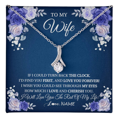 Alluring Beauty Necklace 14K White Gold Finish | 1 | Personalized To My Wife Necklace From Husband Love You Forever Wife Birthday Anniversary Wedding Valentines Day Christmas Customized Gift Box Message Card | teecentury