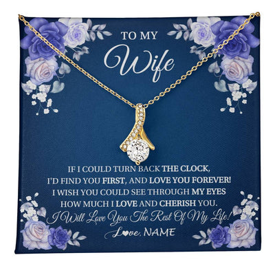 Alluring Beauty Necklace 18K Yellow Gold Finish | 1 | Personalized To My Wife Necklace From Husband Love You Forever Wife Birthday Anniversary Wedding Valentines Day Christmas Customized Gift Box Message Card | teecentury