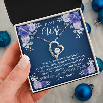 Forever Love Necklace 14K White Gold Finish | 2 | Personalized To My Wife Necklace From Husband Love You Forever Wife Birthday Anniversary Wedding Valentines Day Christmas Customized Gift Box Message Card | teecentury
