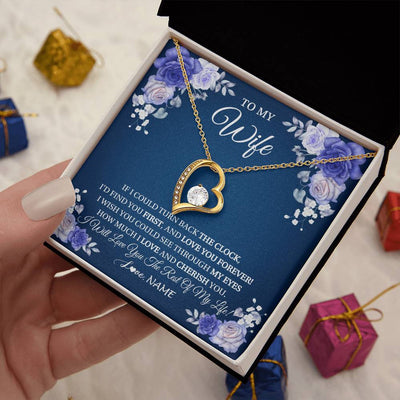Forever Love Necklace 18K Yellow Gold Finish | 2 | Personalized To My Wife Necklace From Husband Love You Forever Wife Birthday Anniversary Wedding Valentines Day Christmas Customized Gift Box Message Card | teecentury