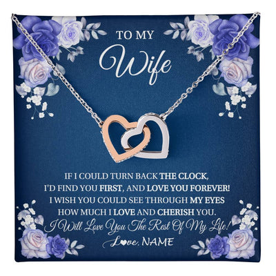 Interlocking Hearts Necklace Stainless Steel & Rose Gold Finish | 1 | Personalized To My Wife Necklace From Husband Love You Forever Wife Birthday Anniversary Wedding Valentines Day Christmas Customized Gift Box Message Card | teecentury