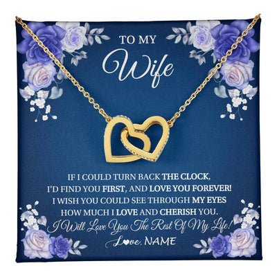 Interlocking Hearts Necklace 18K Yellow Gold Finish | 1 | Personalized To My Wife Necklace From Husband Love You Forever Wife Birthday Anniversary Wedding Valentines Day Christmas Customized Gift Box Message Card | teecentury
