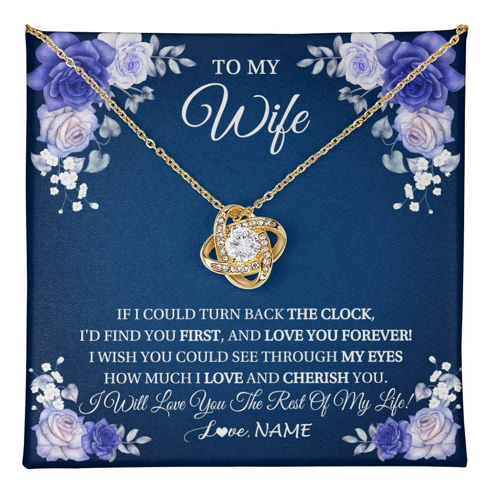 Love Knot Necklace 18K Yellow Gold Finish | 1 | Personalized To My Wife Necklace From Husband Love You Forever Wife Birthday Anniversary Wedding Valentines Day Christmas Customized Gift Box Message Card | teecentury