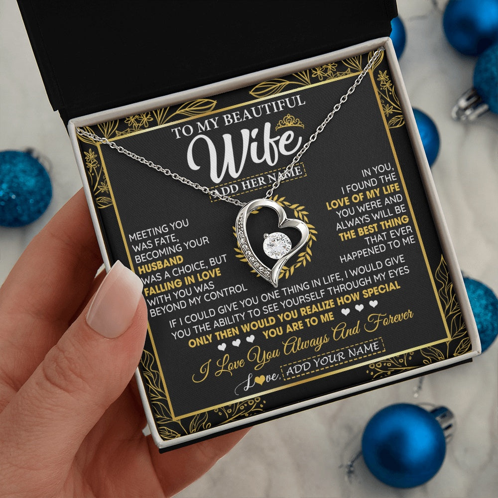 Forever Love Necklace 14K White Gold Finish | 2 | Personalized To My Wife Necklace From Husband Metting You Wife Birthday Gifts Soulmate Valentines Gifts For Wife Christmas Mothers Day Gift Box Message Card | teecentury.myshopify