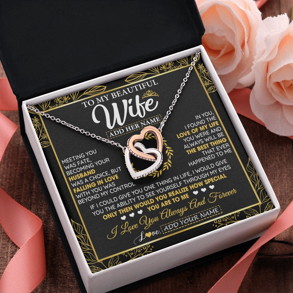 Interlocking Hearts Necklace Stainless Steel & Rose Gold Finish | 2 | Personalized To My Wife Necklace From Husband Metting You Wife Birthday Gifts Soulmate Valentines Gifts For Wife Christmas Mothers Day Gift Box Message Card | teecentury.myshopify