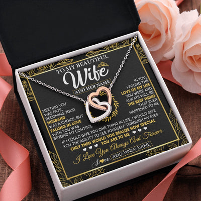 Interlocking Hearts Necklace Stainless Steel & Rose Gold Finish | 2 | Personalized To My Wife Necklace From Husband Metting You Wife Birthday Gifts Soulmate Valentines Gifts For Wife Christmas Mothers Day Gift Box Message Card | teecentury.myshopify