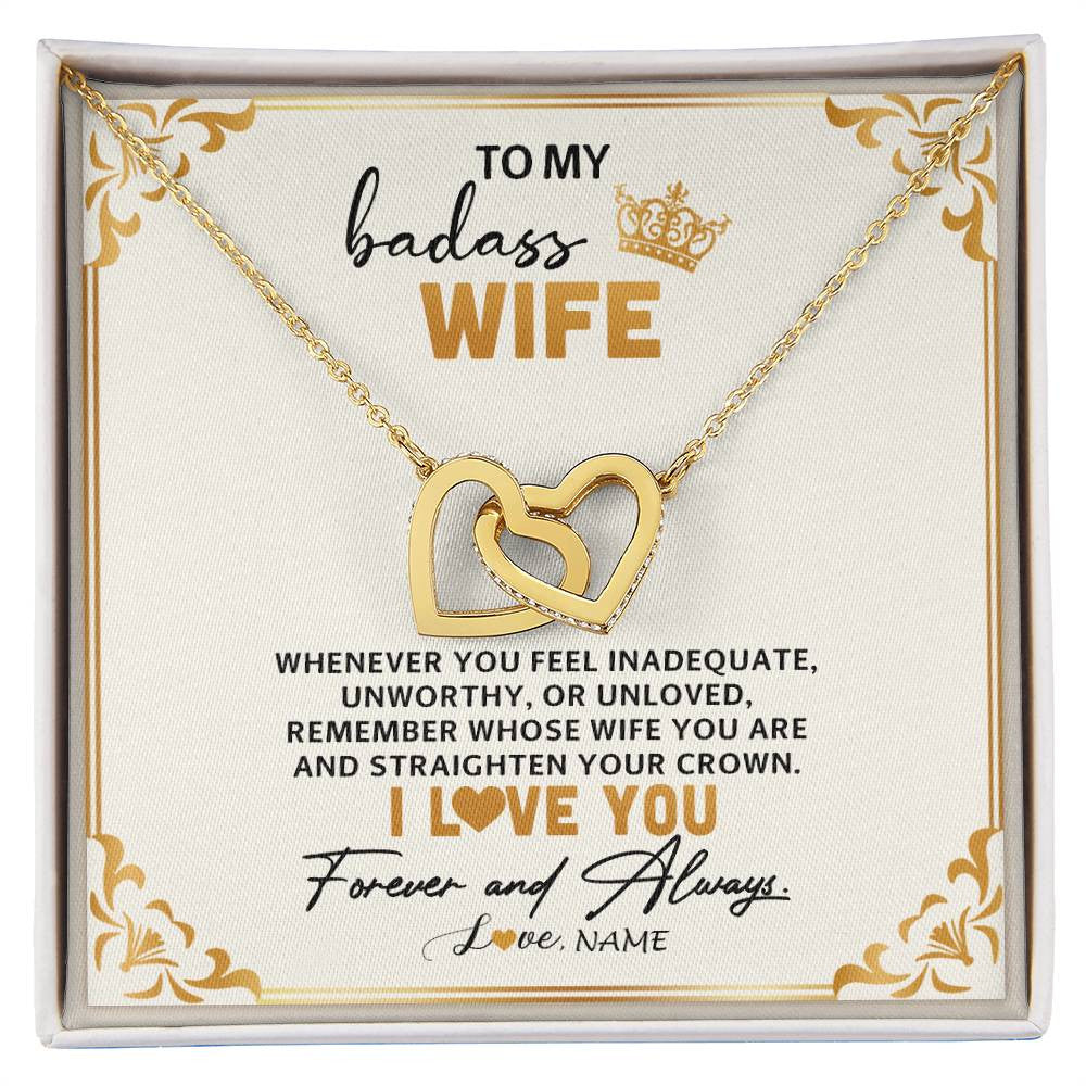Interlocking Hearts Necklace 18K Yellow Gold Finish | 1 | Personalized To My Wife Necklace From Husband Whenever You Feel for Her Birthday Anniversary Valentines Day Christmas Pendant Customized Gift Box Message Card | teecentury
