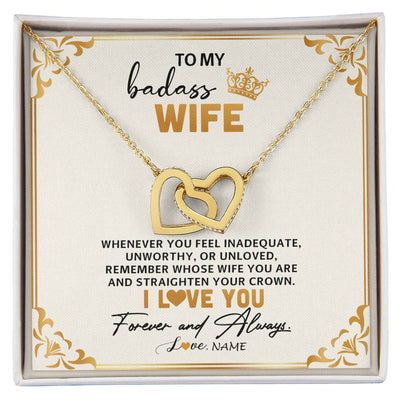 Interlocking Hearts Necklace 18K Yellow Gold Finish | 1 | Personalized To My Wife Necklace From Husband Whenever You Feel for Her Birthday Anniversary Valentines Day Christmas Pendant Customized Gift Box Message Card | teecentury