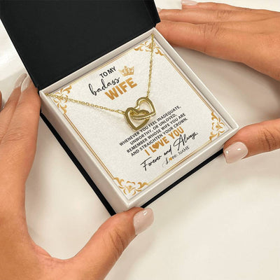 Interlocking Hearts Necklace 18K Yellow Gold Finish | 2 | Personalized To My Wife Necklace From Husband Whenever You Feel for Her Birthday Anniversary Valentines Day Christmas Pendant Customized Gift Box Message Card | teecentury