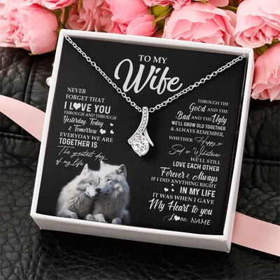 Alluring Beauty Necklace 14K White Gold Finish | 2 | Personalized To My Wife Necklace From Husband Wolf Never Forget That I Love You Wife Wedding Anniversary Birthday Christmas Customized Gift Box Message Card | teecentury