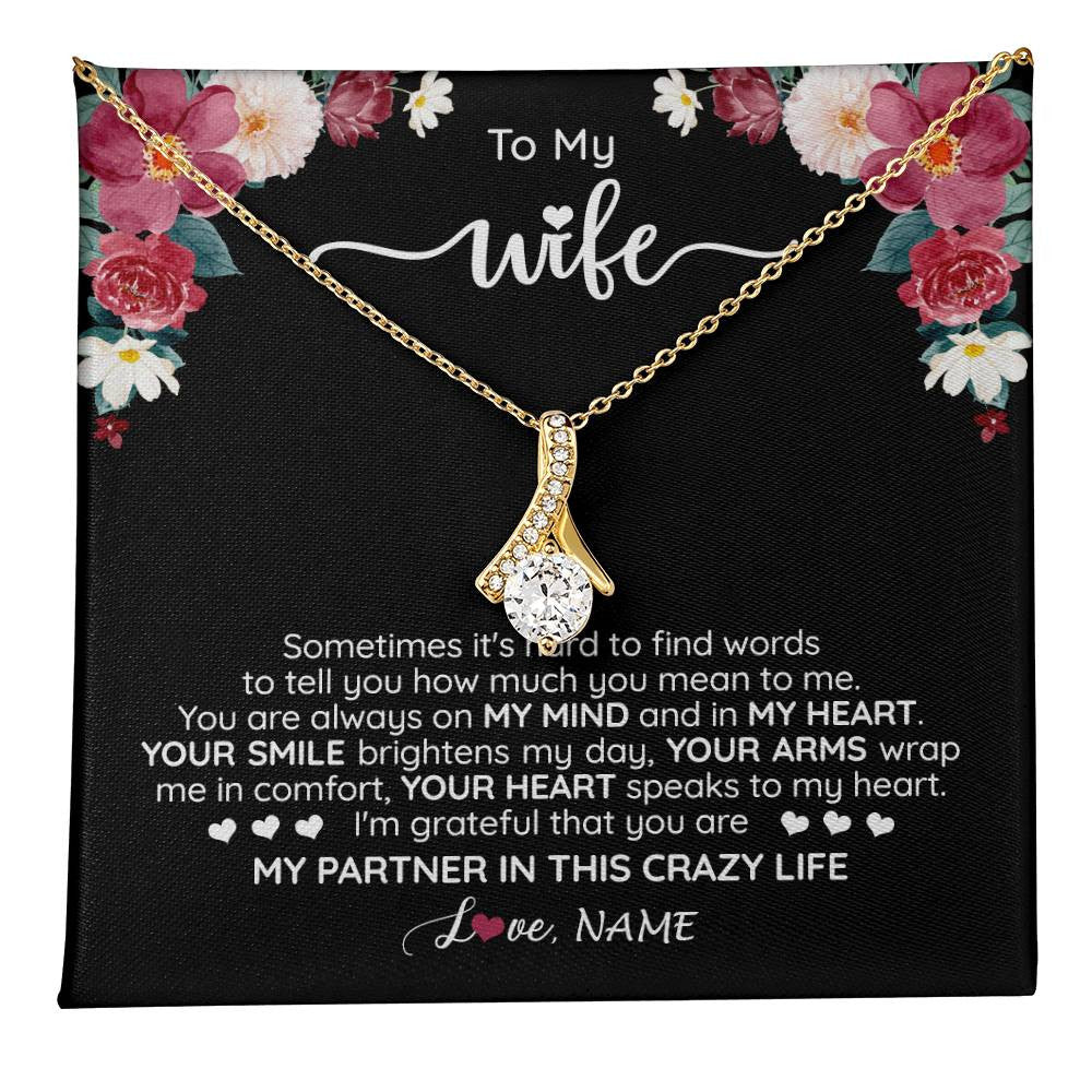 Alluring Beauty Necklace 18K Yellow Gold Finish | 1 | Personalized To My Wife Necklace From Husband You Are My Partner Wife Birthday Anniversary Wedding Valentines Day Christmas Customized Gift Box Message Card | teecentury