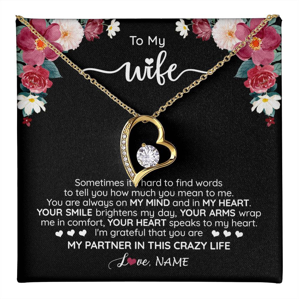 Forever Love Necklace 18K Yellow Gold Finish | 1 | Personalized To My Wife Necklace From Husband You Are My Partner Wife Birthday Anniversary Wedding Valentines Day Christmas Customized Gift Box Message Card | teecentury