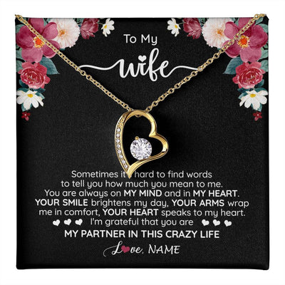 Forever Love Necklace 18K Yellow Gold Finish | 1 | Personalized To My Wife Necklace From Husband You Are My Partner Wife Birthday Anniversary Wedding Valentines Day Christmas Customized Gift Box Message Card | teecentury