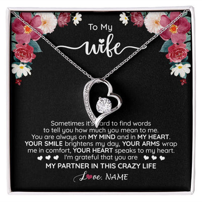 Forever Love Necklace | Personalized To My Wife Necklace From Husband You Are My Partner Wife Birthday Anniversary Wedding Valentines Day Christmas Customized Gift Box Message Card | teecentury