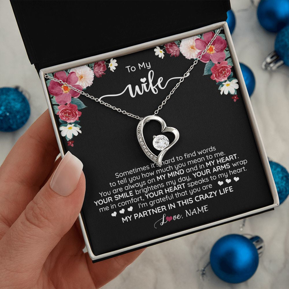 Forever Love Necklace | Personalized To My Wife Necklace From Husband You Are My Partner Wife Birthday Anniversary Wedding Valentines Day Christmas Customized Gift Box Message Card | teecentury