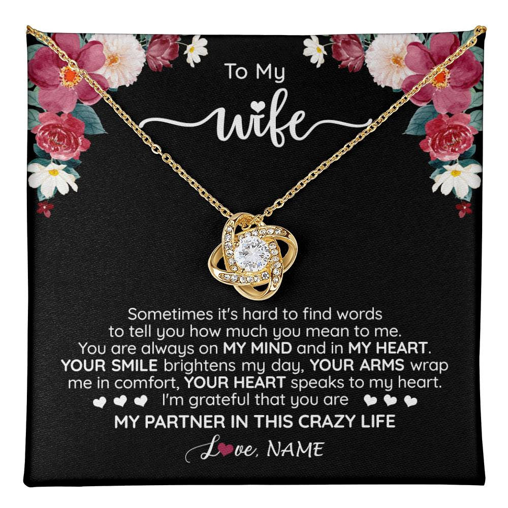 Love Knot Necklace 18K Yellow Gold Finish | 1 | Personalized To My Wife Necklace From Husband You Are My Partner Wife Birthday Anniversary Wedding Valentines Day Christmas Customized Gift Box Message Card | teecentury