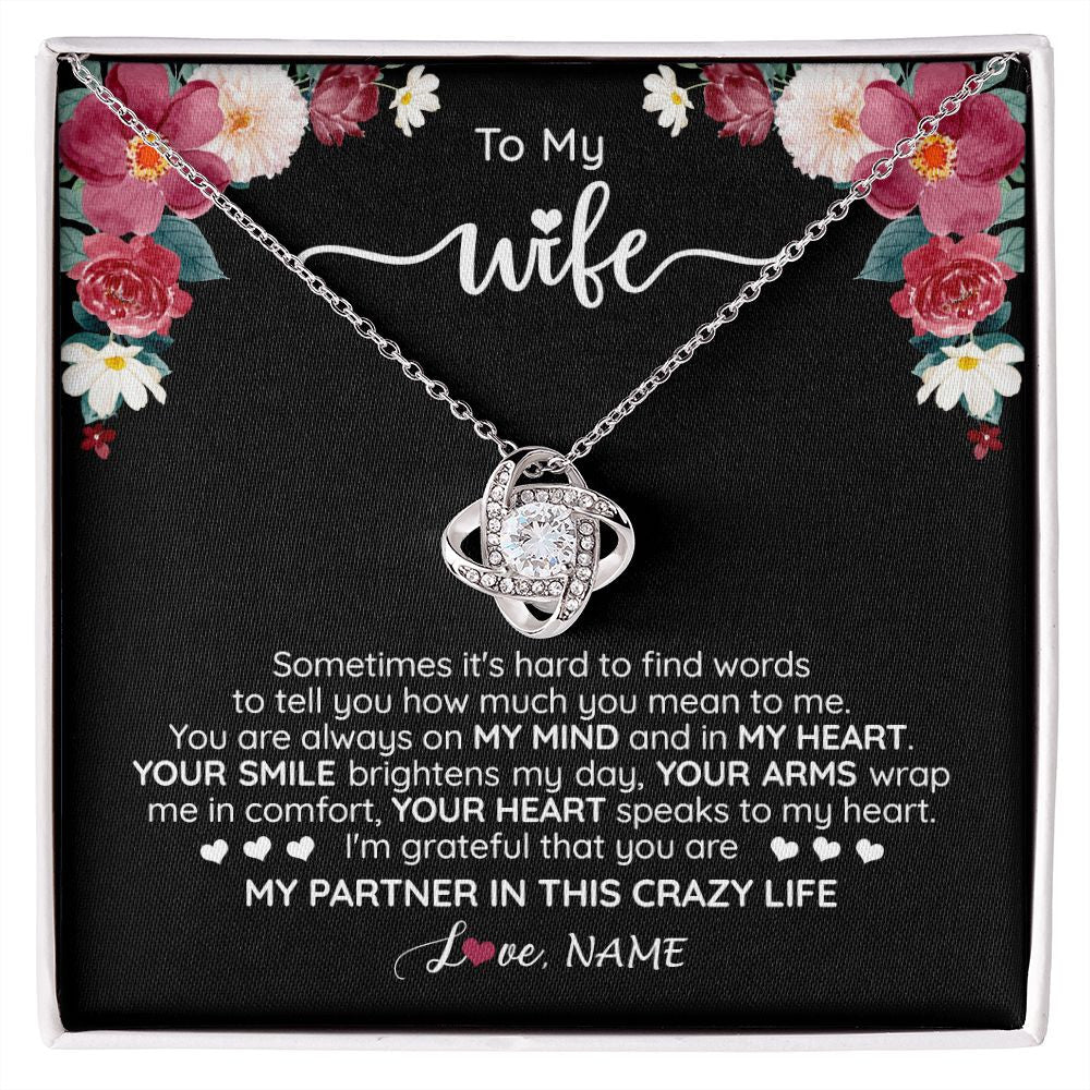 Love Knot Necklace | Personalized To My Wife Necklace From Husband You Are My Partner Wife Birthday Anniversary Wedding Valentines Day Christmas Customized Gift Box Message Card | teecentury