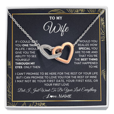 Interlocking Hearts Necklace Stainless Steel & Rose Gold Finish | 1 | Personalized To My Wife Necklace From Husband You Are The Best Thing Wife Birthday Idea Anniversary Wedding Valentines Day Customized Gift Box Message Card | teecentury