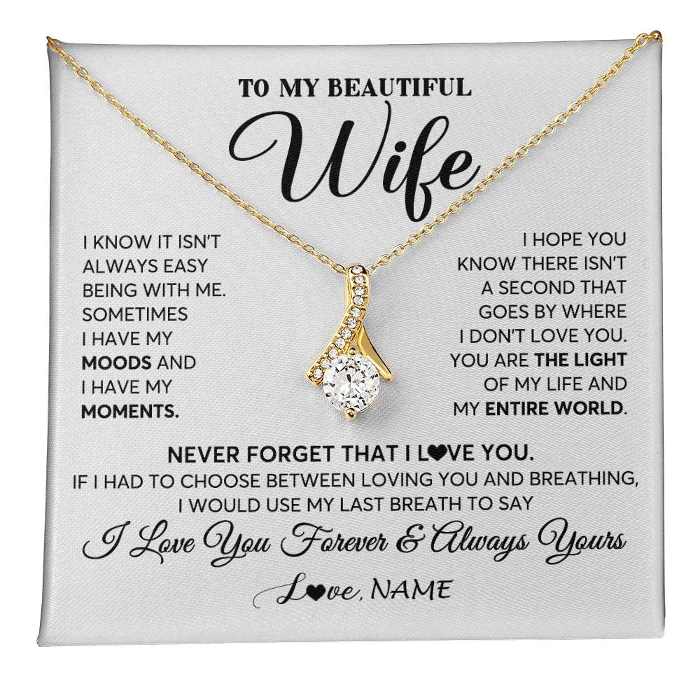 Alluring Beauty Necklace 18K Yellow Gold Finish | 1 | Personalized To My Wife Necklace From Husband You Are The Light Of My Life Wife Birthday Anniversary Wedding Valentines Day Customized Gift Box Message Card | teecentury