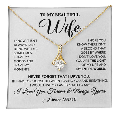 Alluring Beauty Necklace 18K Yellow Gold Finish | 1 | Personalized To My Wife Necklace From Husband You Are The Light Of My Life Wife Birthday Anniversary Wedding Valentines Day Customized Gift Box Message Card | teecentury