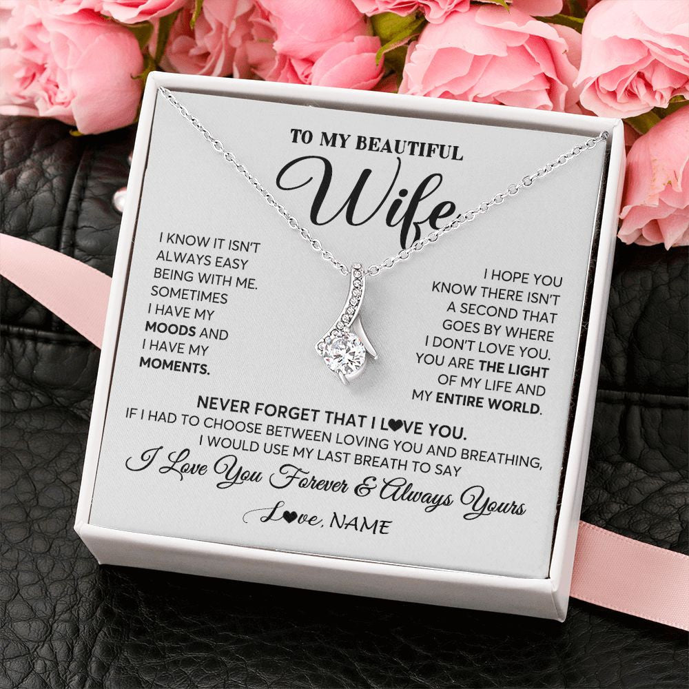 Alluring Beauty Necklace | Personalized To My Wife Necklace From Husband You Are The Light Of My Life Wife Birthday Anniversary Wedding Valentines Day Customized Gift Box Message Card | teecentury
