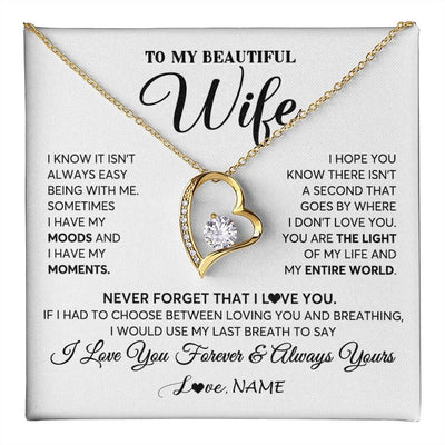 Forever Love Necklace 18K Yellow Gold Finish | 1 | Personalized To My Wife Necklace From Husband You Are The Light Of My Life Wife Birthday Anniversary Wedding Valentines Day Customized Gift Box Message Card | teecentury