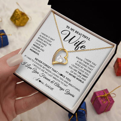 Forever Love Necklace 18K Yellow Gold Finish | 2 | Personalized To My Wife Necklace From Husband You Are The Light Of My Life Wife Birthday Anniversary Wedding Valentines Day Customized Gift Box Message Card | teecentury