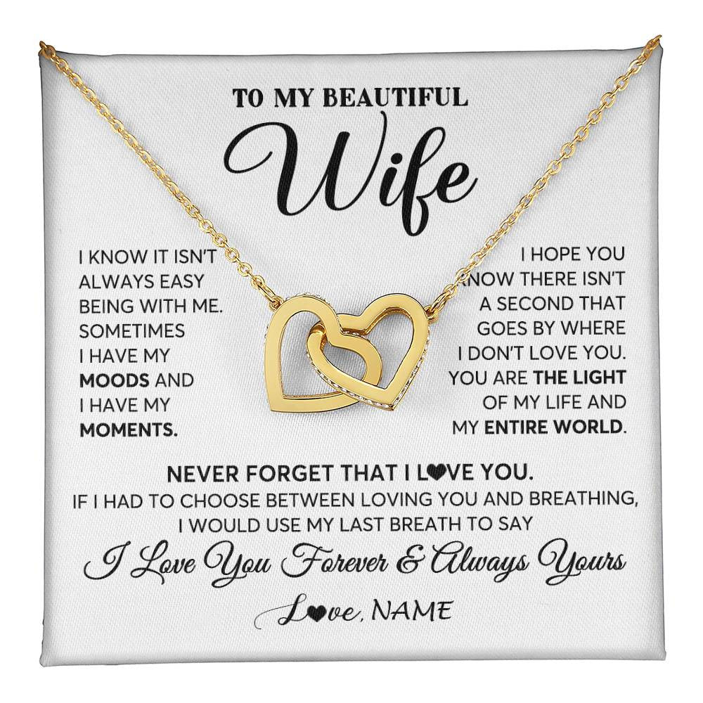 Interlocking Hearts Necklace 18K Yellow Gold Finish | 1 | Personalized To My Wife Necklace From Husband You Are The Light Of My Life Wife Birthday Anniversary Wedding Valentines Day Customized Gift Box Message Card | teecentury