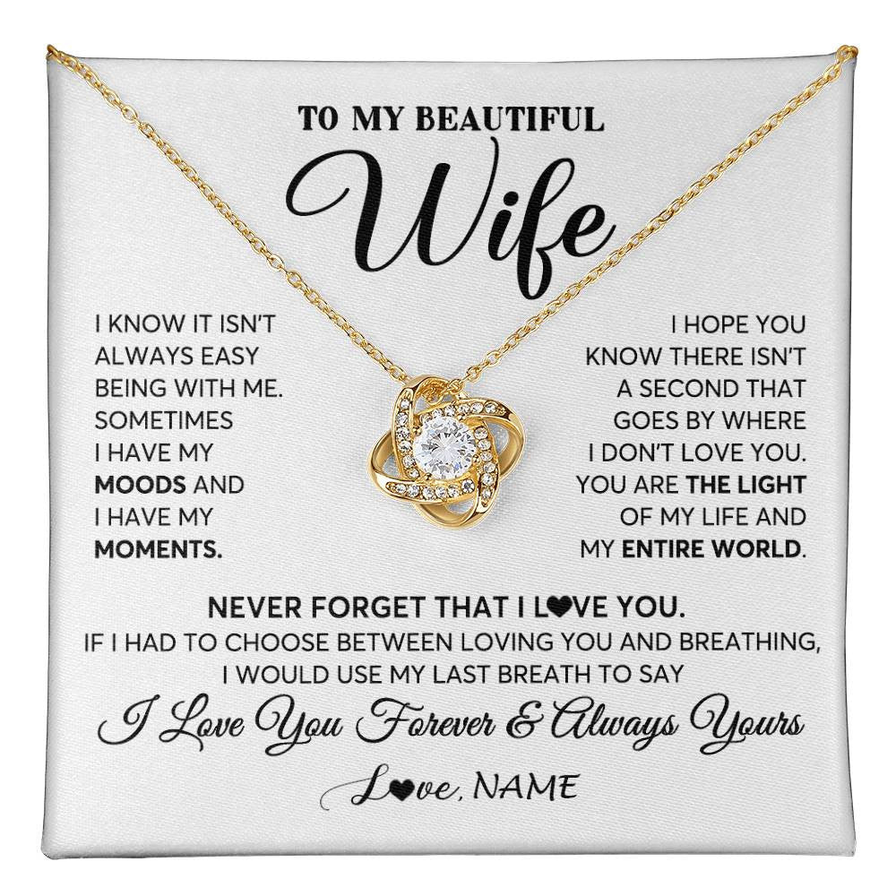 Love Knot Necklace 18K Yellow Gold Finish | 1 | Personalized To My Wife Necklace From Husband You Are The Light Of My Life Wife Birthday Anniversary Wedding Valentines Day Customized Gift Box Message Card | teecentury