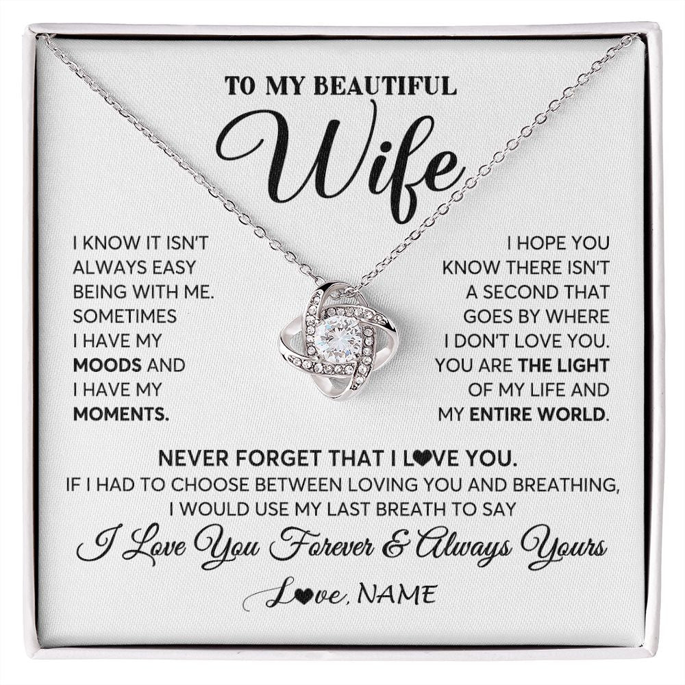 Love Knot Necklace | Personalized To My Wife Necklace From Husband You Are The Light Of My Life Wife Birthday Anniversary Wedding Valentines Day Customized Gift Box Message Card | teecentury