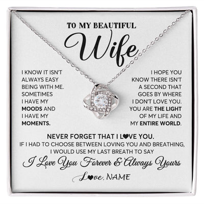 Love Knot Necklace | Personalized To My Wife Necklace From Husband You Are The Light Of My Life Wife Birthday Anniversary Wedding Valentines Day Customized Gift Box Message Card | teecentury