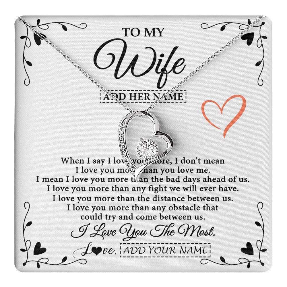 Forever Love Necklace 14K White Gold Finish | 1 | Personalized To My Wife Necklace Gift For Her From Husband I Love You More Than Anything Pendant Love Wife Birthday Gifts Christmas Gift Box Message Card | https://teecentury.