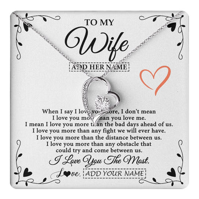 Forever Love Necklace 14K White Gold Finish | 1 | Personalized To My Wife Necklace Gift For Her From Husband I Love You More Than Anything Pendant Love Wife Birthday Gifts Christmas Gift Box Message Card | https://teecentury.