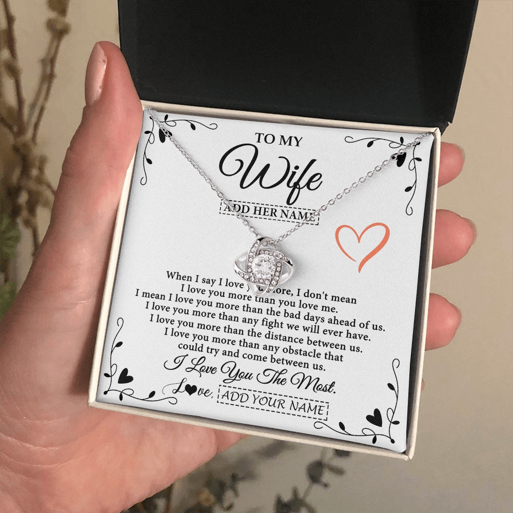 Love Knot Necklace 14K White Gold Finish | 2 | Personalized To My Wife Necklace Gift For Her From Husband I Love You More Than Anything Pendant Love Wife Birthday Gifts Christmas Gift Box Message Card | https://teecentury.