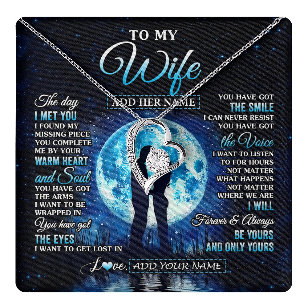 Forever Love Necklace 14K White Gold Finish | 1 | Personalized To My Wife Necklace The Day I Met You Husband Birthday Anniversary Romantic Valentines Day Gifts For Her Christmas Gift Box Message Card | teecentury.myshopify