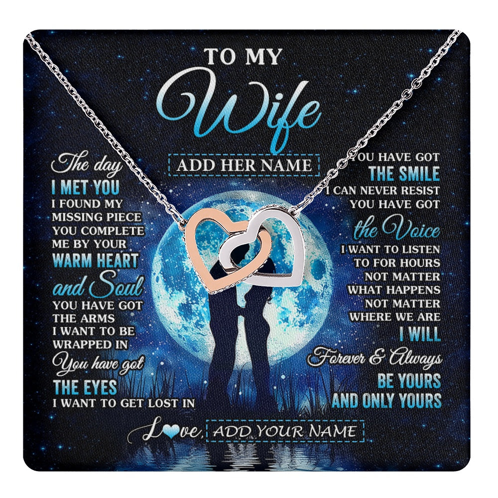 Interlocking Hearts Necklace Stainless Steel & Rose Gold Finish | 1 | Personalized To My Wife Necklace The Day I Met You Husband Birthday Anniversary Romantic Valentines Day Gifts For Her Christmas Gift Box Message Card | teecentury.myshopify
