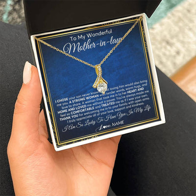 Alluring Beauty Necklace 18K Yellow Gold Finish | 2 | Personalized To My Wonderful Mother In Law Necklace From Daughter In Law A Strong Women Mother Birthday Mothers Day Christmas Customized Gift Box Message Card | teecentury