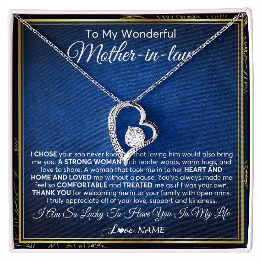 Forever Love Necklace | Personalized To My Wonderful Mother In Law Necklace From Daughter In Law A Strong Women Mother Birthday Mothers Day Christmas Customized Gift Box Message Card | teecentury